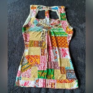 NWOT American Rag Tank top,colorful floral patchwork,lace trim,medium